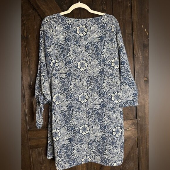 William Morris & Co X H&M Women's Blue Ivory Floral Print Tunic Dress size 8 EUC - Picture 2 of 8